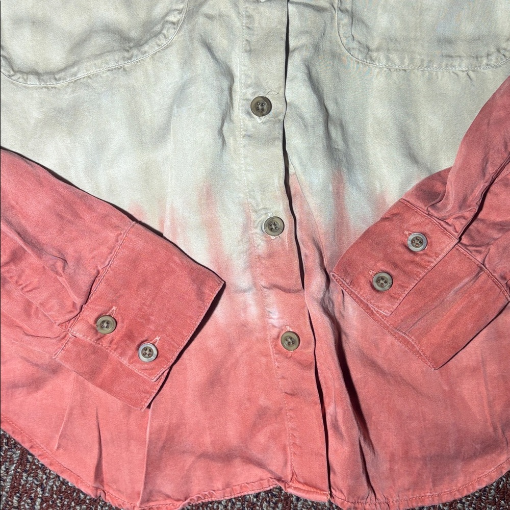 Cloth & Stone for Anthropologie brown/coral dip dye loose fit long sleeve blouse - Picture 14 of 14